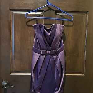 Jessica McClintock Strapless Satin Dress in Deep Purple